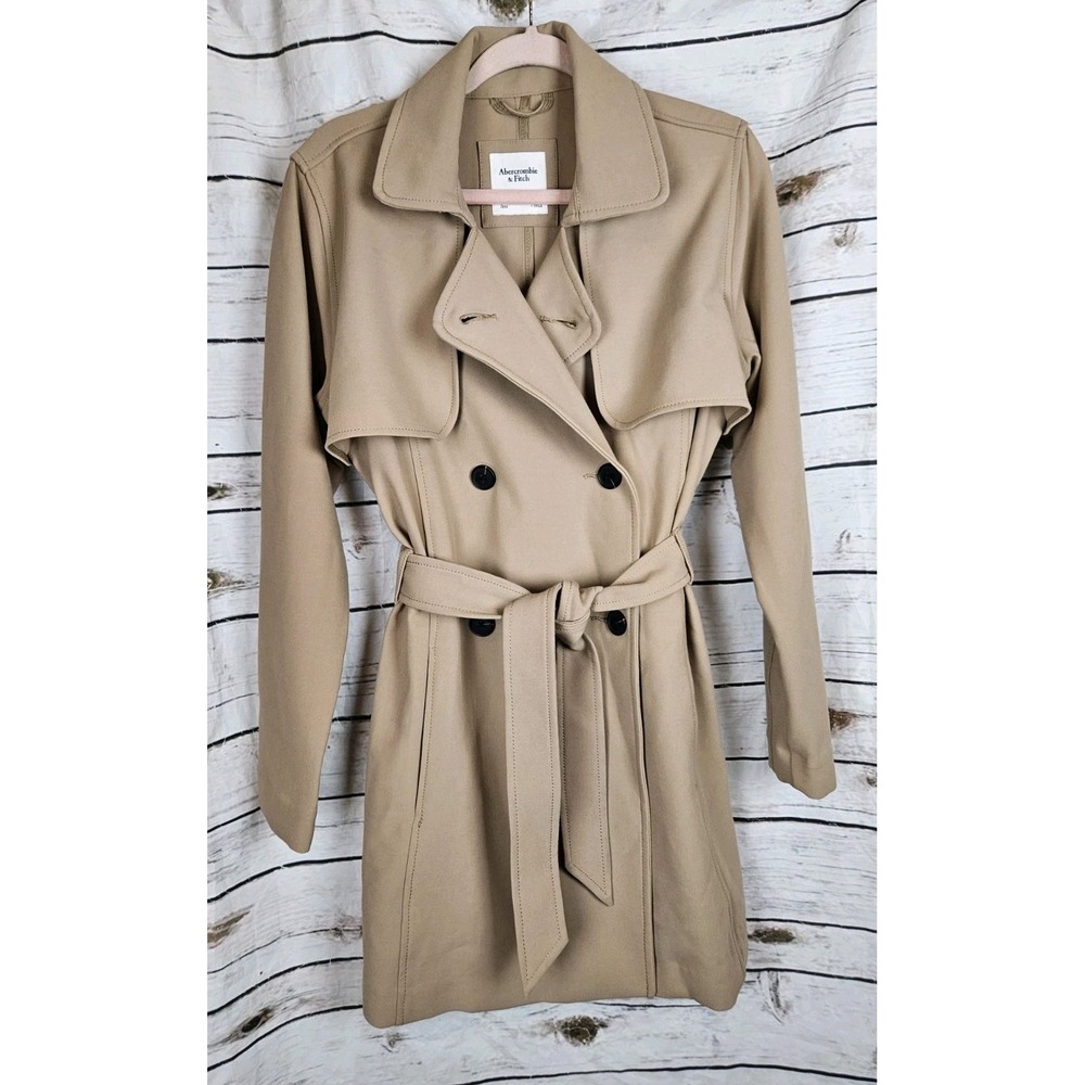 Abercrombie& Fitch Drapey Tan Trench Coat Jacket Womens L Classic Old Money Prep